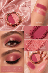 SHEGLITTARY Glitter Duo eyeshadow palette with ultra-pigmented matte and shimmer shades, soft glam sparkle finish, swatched on multiple skin tones for everyday and party makeup looks.