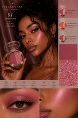 SHEGLITTARY Glitter Duo eyeshadow palette with ultra-pigmented matte and shimmer shades, soft glam sparkle finish, swatched on multiple skin tones for everyday and party makeup looks.
