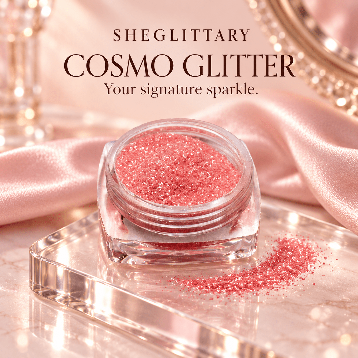 SHEGLITTARY Cosmo Glitter Pretty – blush satin vanity
