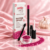 SHEGLITTARY Crimson Glitter Lip Kit – upgraded packaging on pink satin