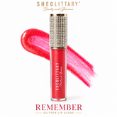 Sheglittary Glitter Lip Gloss Remember bottle and swatch