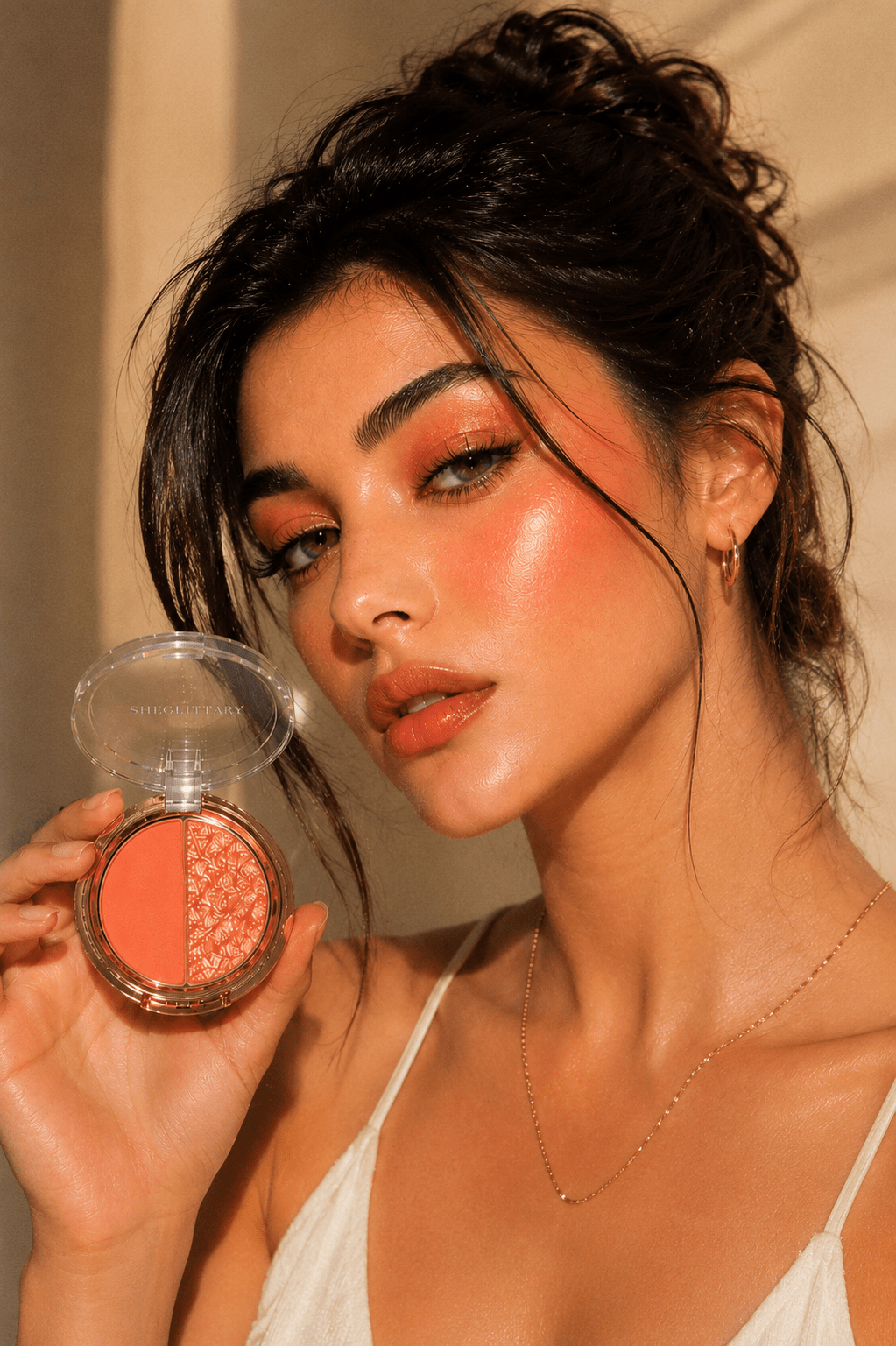 SHEGLITTARY Glitter Duo eyeshadow palette with ultra-pigmented matte and shimmer shades, soft glam sparkle finish, swatched on multiple skin tones for everyday and party makeup looks.