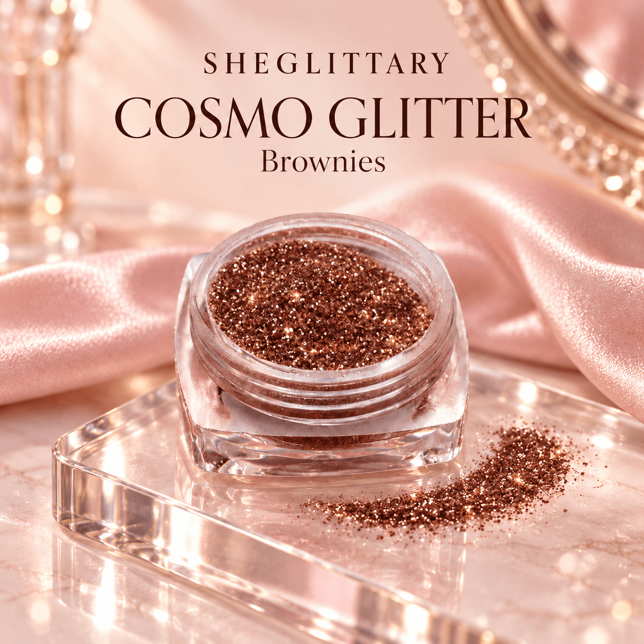 SHEGLITTARY Cosmo Glitter Brownies – blush satin vanity