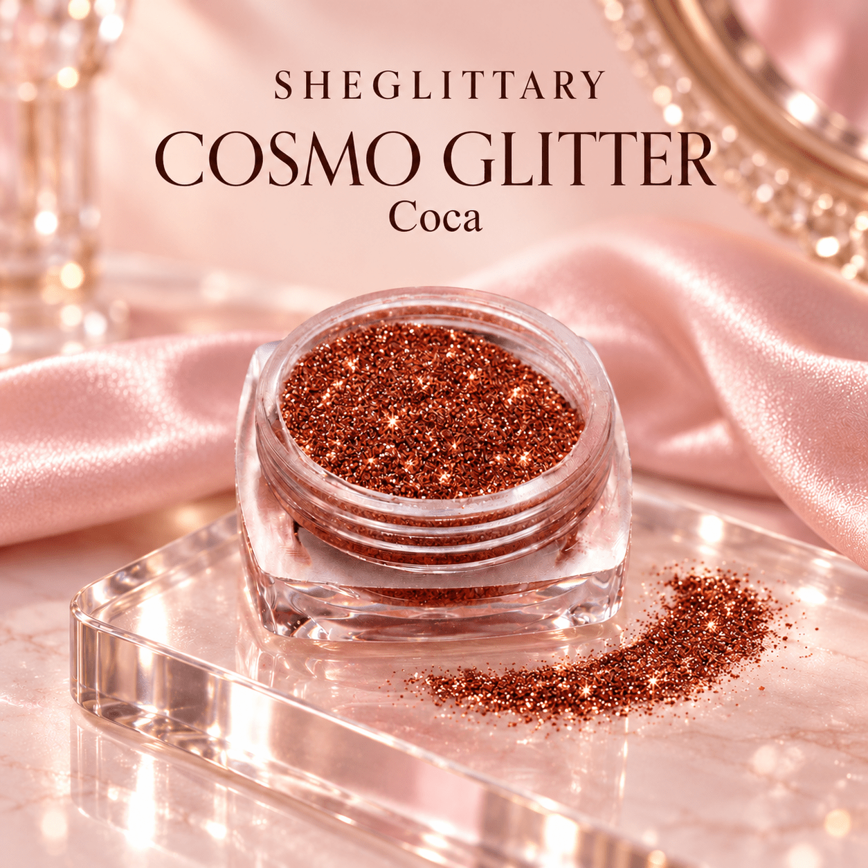 SHEGLITTARY Cosmo Glitter Coca – blush satin vanity