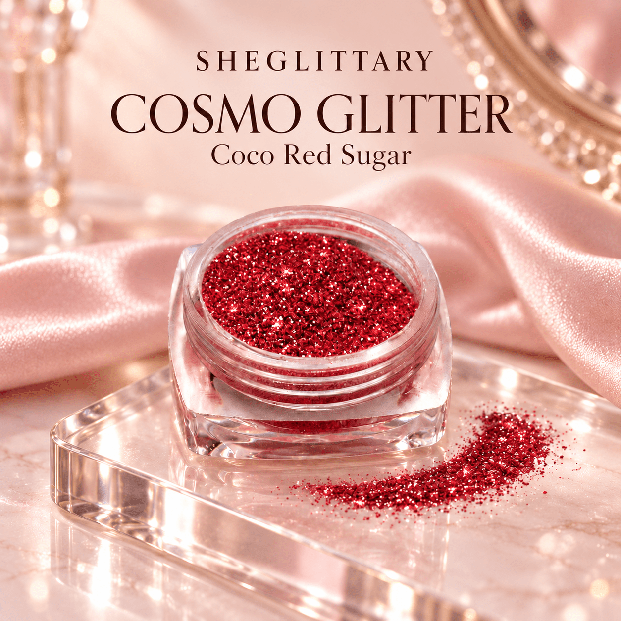 SHEGLITTARY Cosmo Glitter Coco Red Sugar – blush satin vanity