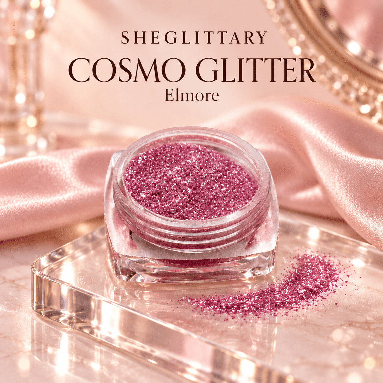 SHEGLITTARY Cosmo Glitter Elmore – blush satin vanity