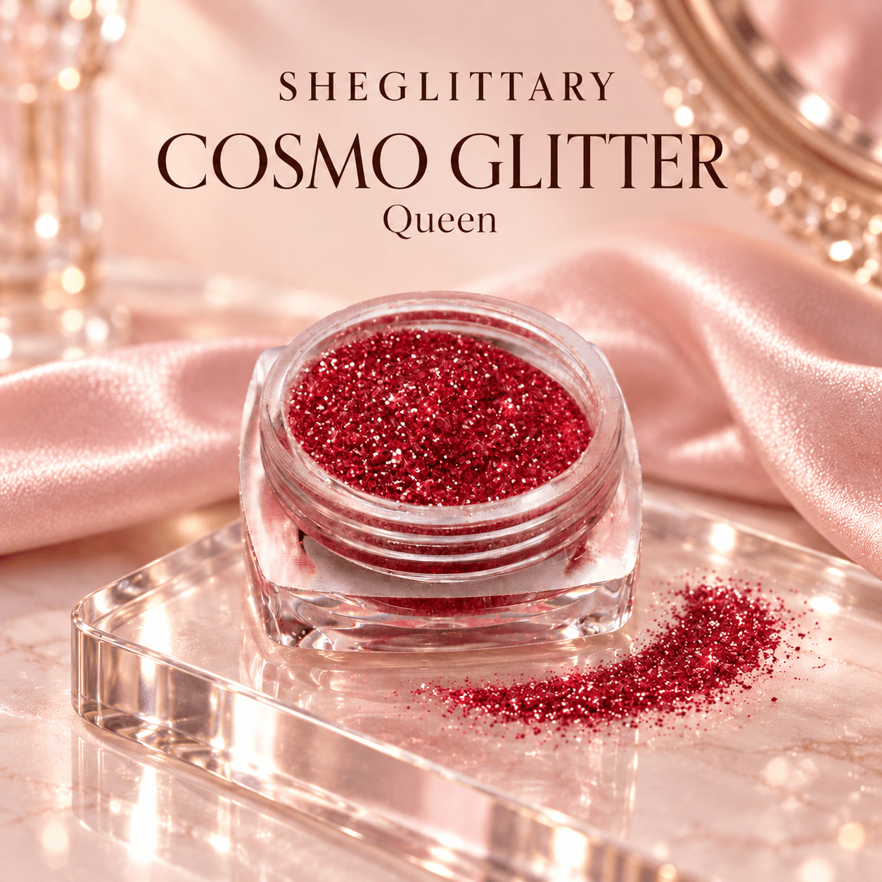 SHEGLITTARY Cosmo Glitter Queen – blush satin vanity