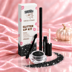 Galaxy black glitter lip kit with charcoal eye stripe