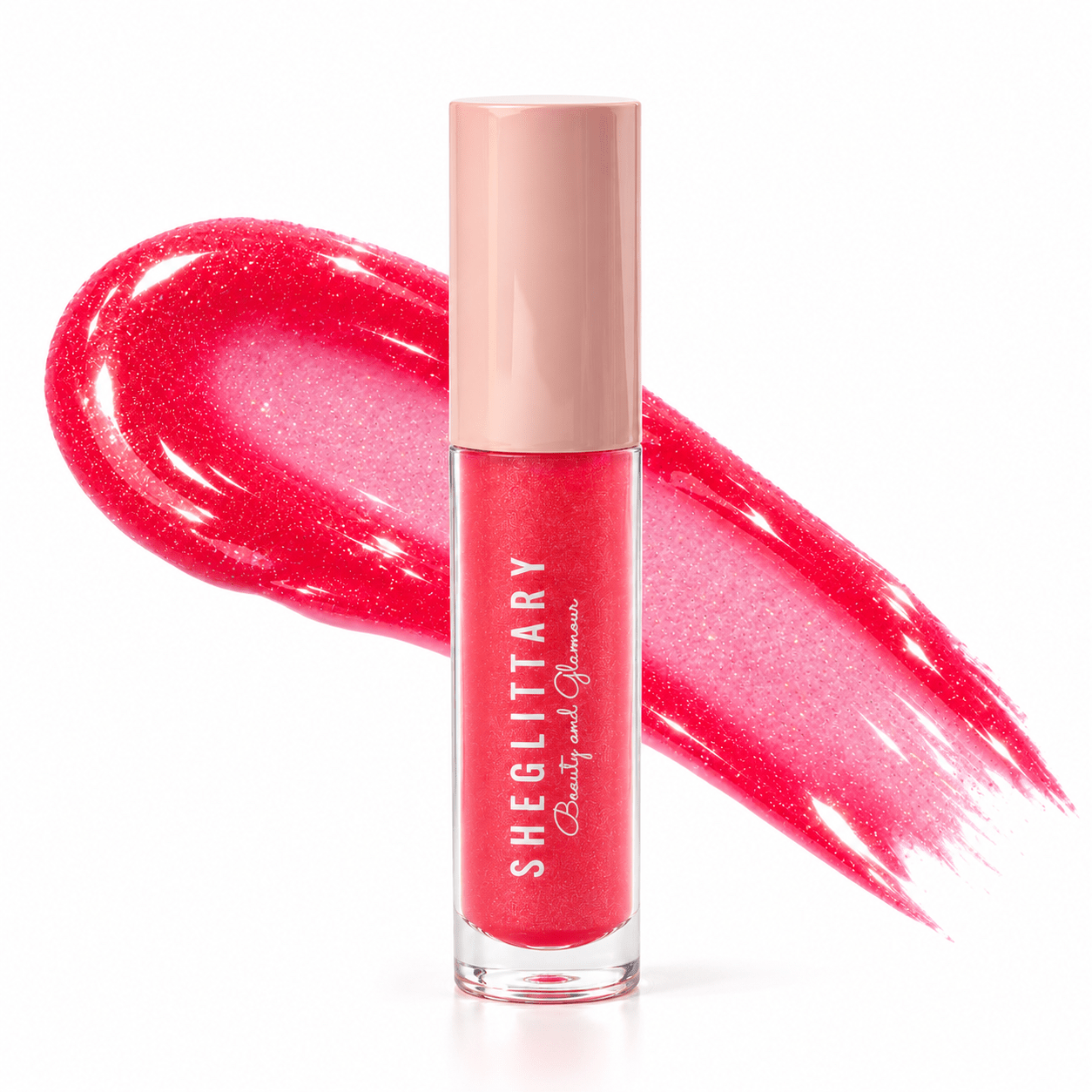 Sheglittary High Lip Gloss Candy A bottle and matching gloss swatch