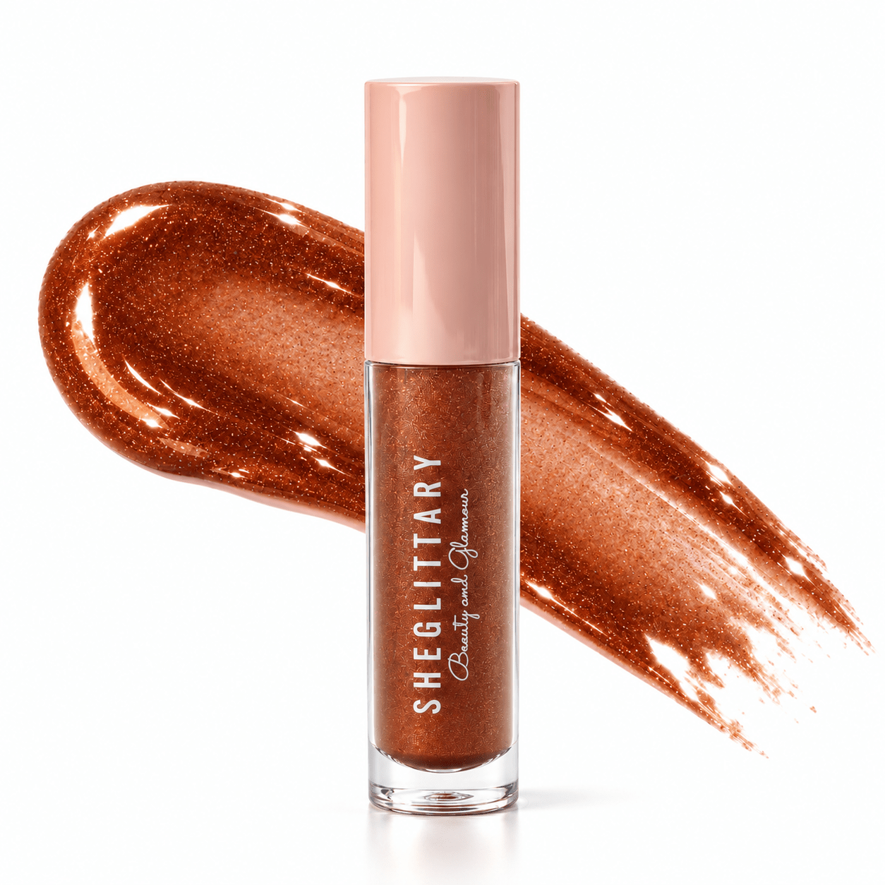 Sheglittary High Lip Gloss Sweet Like Hunny bottle and matching gloss swatch