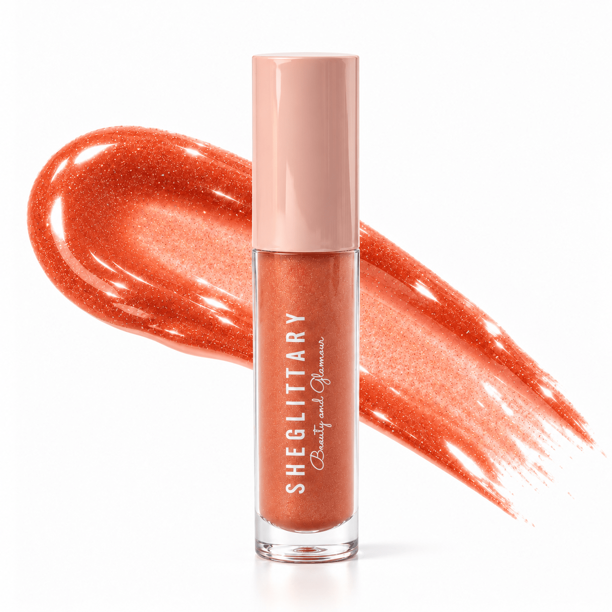 Sheglittary High Lip Gloss Yesss Girl bottle and matching gloss swatch