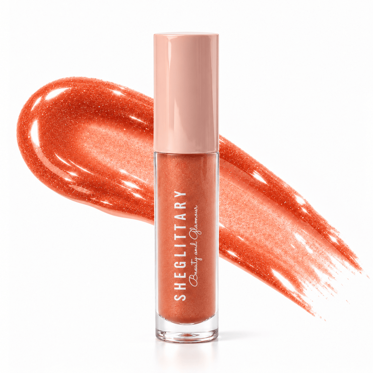 Sheglittary High Lip Gloss Yesss Girl bottle and matching gloss swatch