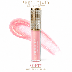 Sheglittary Glitter Lip Gloss Softy bottle and swatch