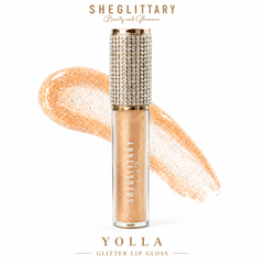 Sheglittary Glitter Lip Gloss Yolla bottle and swatch