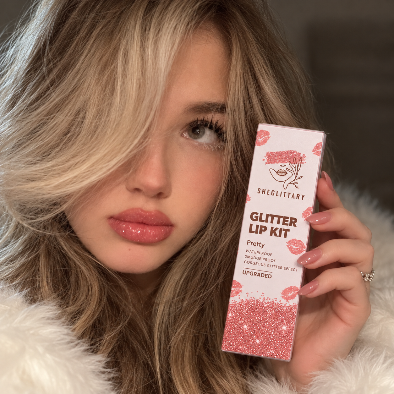 SHEGLITTARY Pretty Glitter Lip Kit – blonde-model-new-packaging